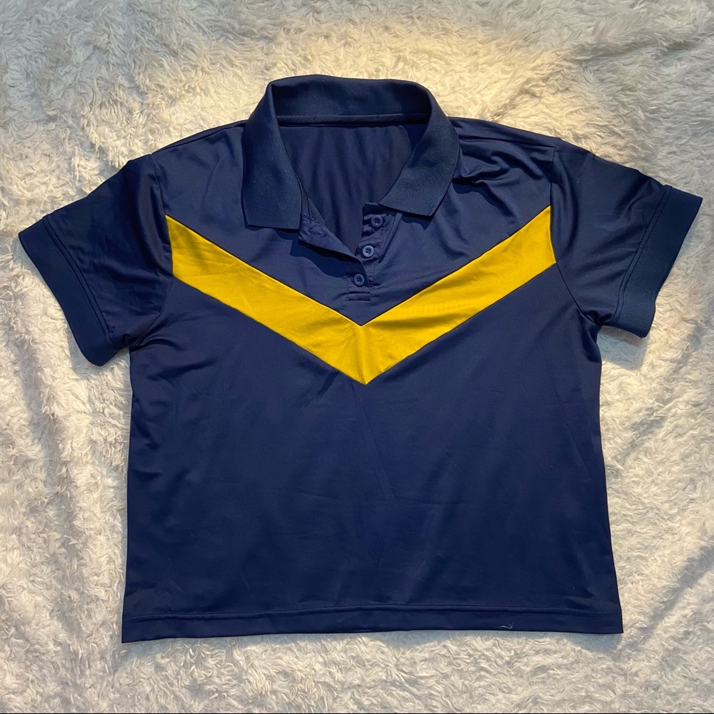 Navy and yellow cropped top